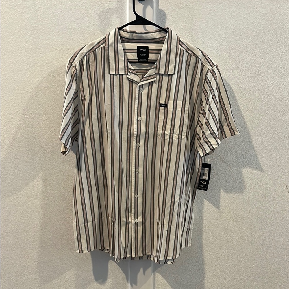 RVCA Men's Striped Short Sleeve Shirt - Black and White
